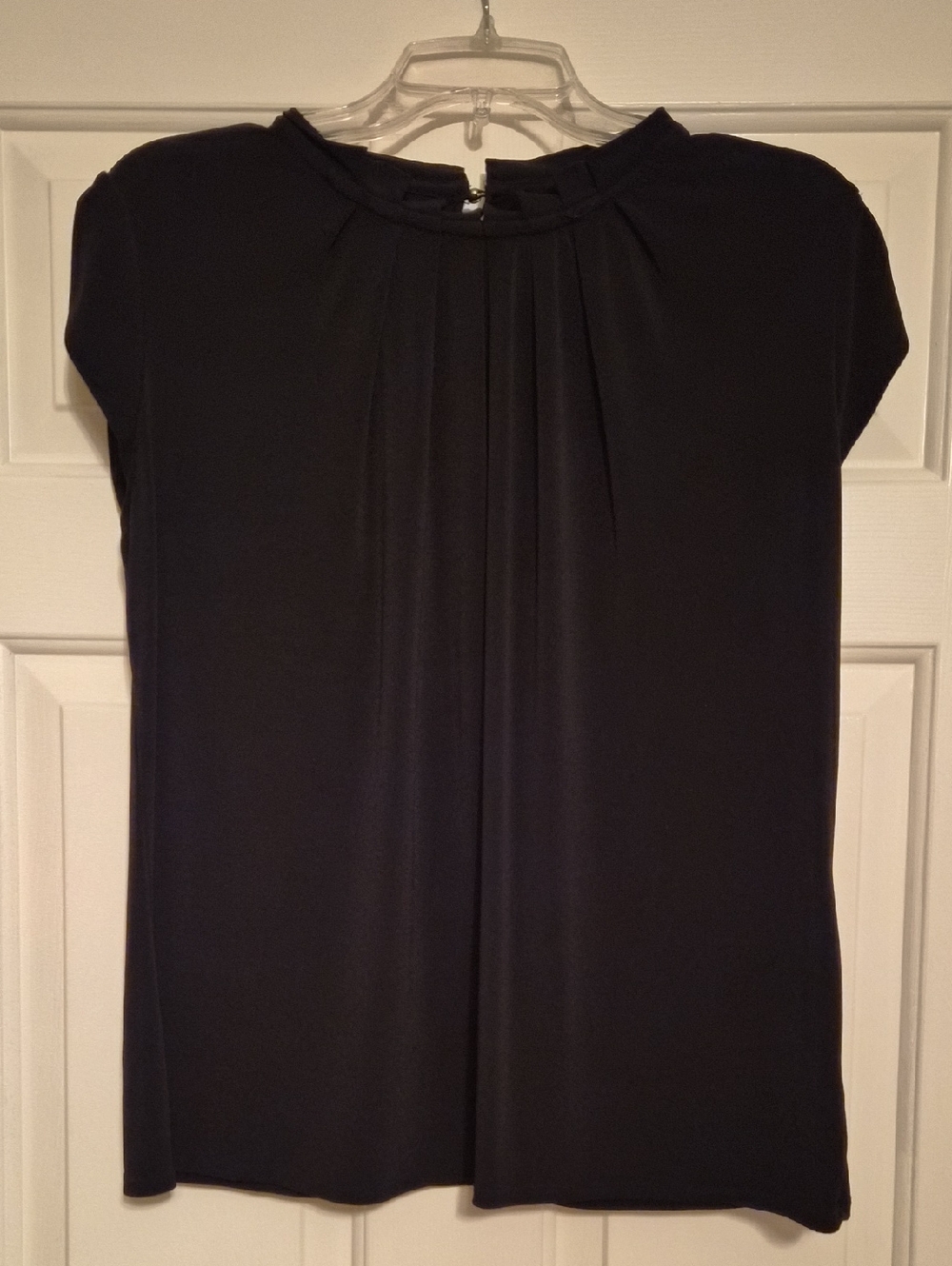 Elle Black Pleated Neck Cap-Sleeve Blouse